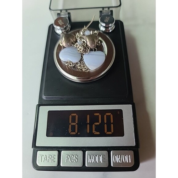 925 Sterling Silver Beaded Heart Lace Agate Dangling Pierced Earrings Vintage - Picture 9 of 10